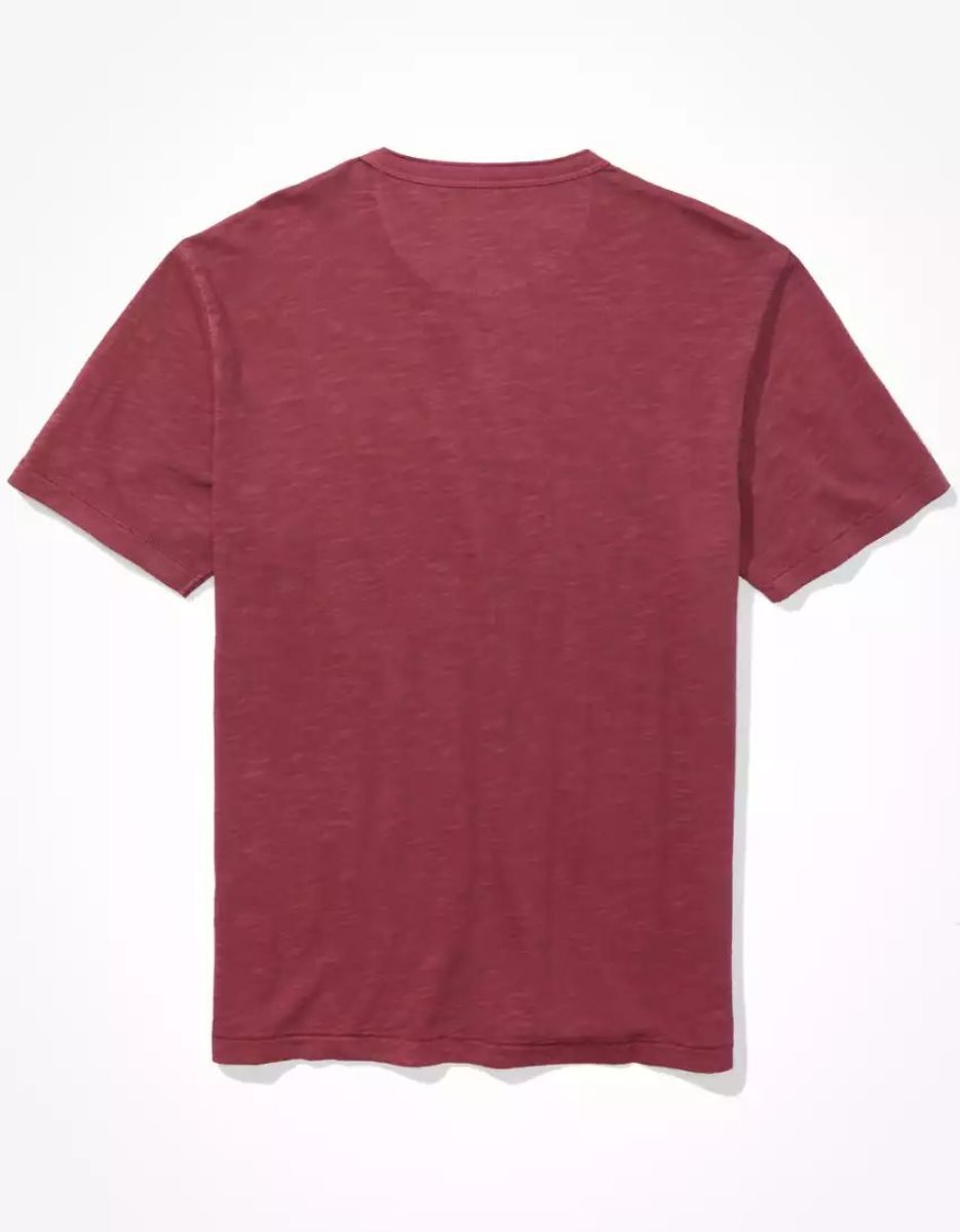 T Shirts American Eagle AE Super Soft Slub Henley Bordeaux Homme | OXW-33556841